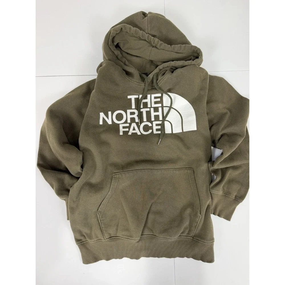 The North Face Mens Small Logo Hoodie Olive Green Pullover Sweatshirt